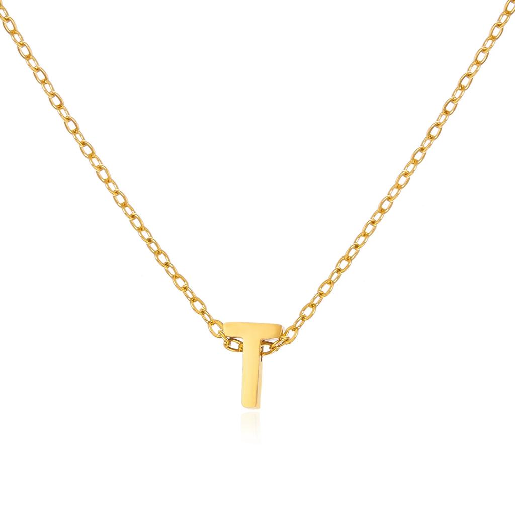 Stainless Steel Initial Necklace Gold Color Cut Letters Single Name Choker Necklace for Women Pendant Jewelry Gift