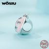 WOSTU 925 Sterling Silver Pink Enamel Ladybird Beads Pink Zircon Ladybug Charms for Women Bracelet and Bangle DIY Fine Jewelry