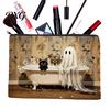 Cartoon Brush Holder Halloween Theme Cosmetic Bag, Durable Canvas Zipper Makeup Pouch, Digital Print Pouch Portable Storage for Stationery And