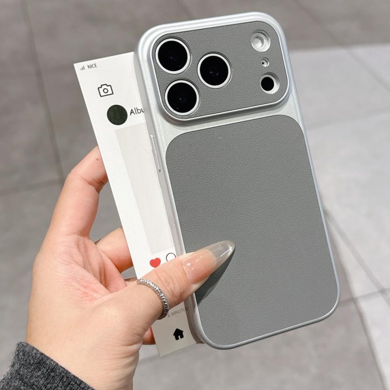 Leather Texture Hard Large Window Case for iPhone 17 Air 16 15 14 13 Pro Max Plus 17Promax Shockproof Matte Phone Cover