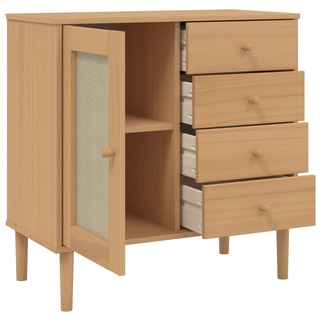 SENJA Sideboard Rattan Style Brown 80 x 40 x 80 cm Pine Wood