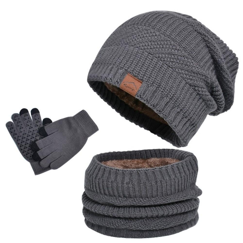 3pcs Wool Hat Scarf Gloves Set Warm Winter Beanie Hat Simple Thermal Knit Cap  Winter