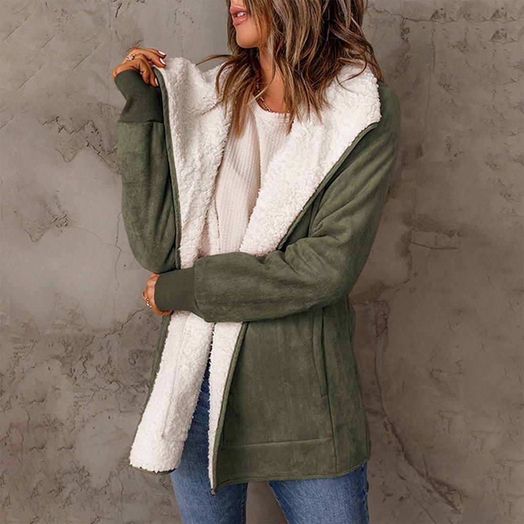 Women's Casual Solid Color Loose Plush Large Lapel Jacket With Pockets