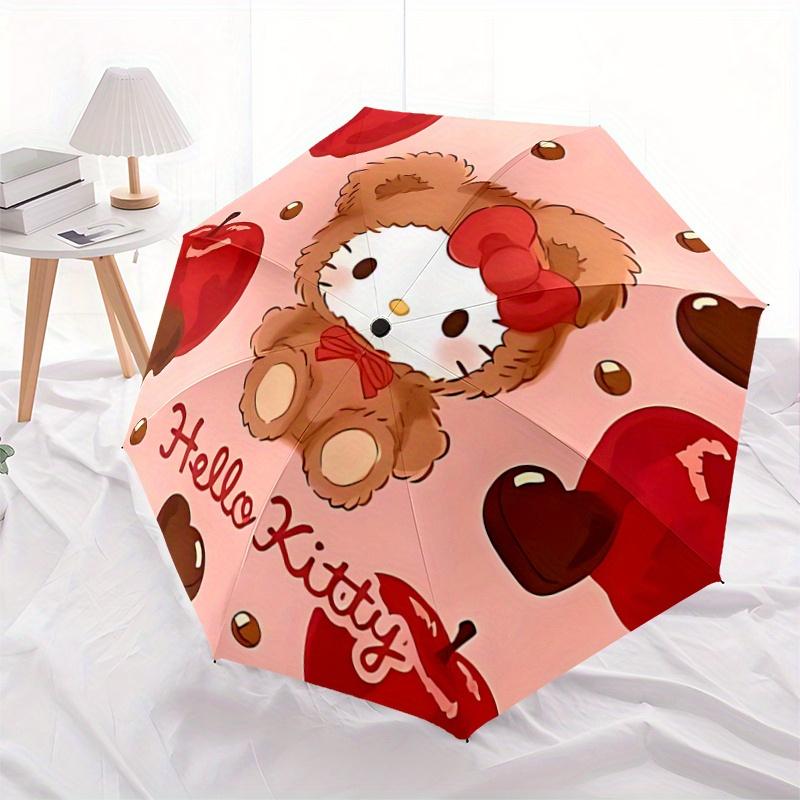 1pc Apple & Hello Kitty Automatic Folding Umbrella - 3 Folding Design, Vivid Cartoon Pattern, Suitable for Outdoor Activities, A Gift for Fans In All
