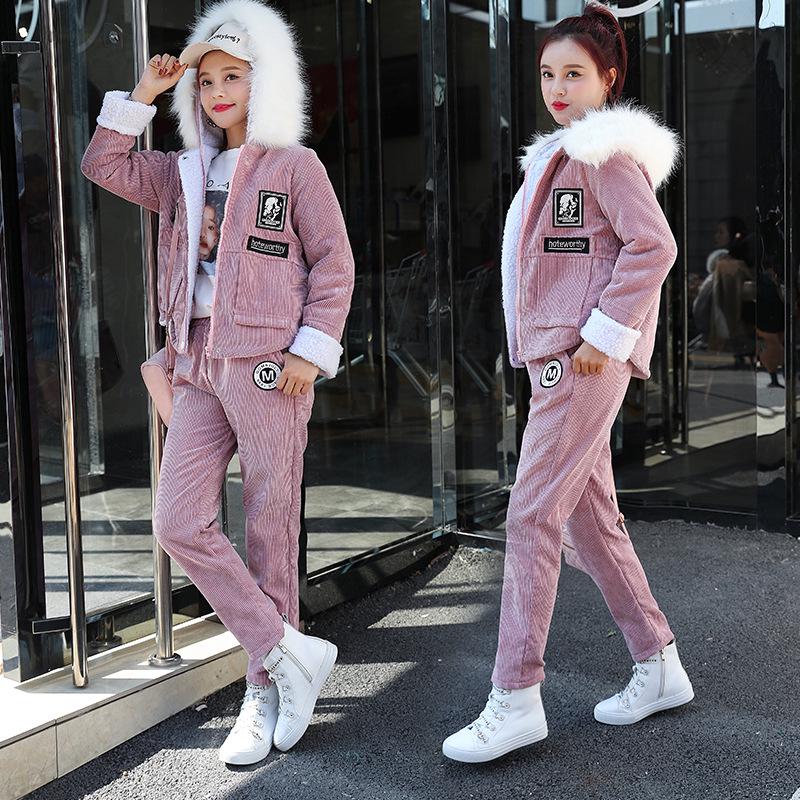 Осень Зима Женская Мода Повседневный Большой Размер Бархатный Утепленный Однотонный Жакет Брюки Теплый Спортивный Костюм