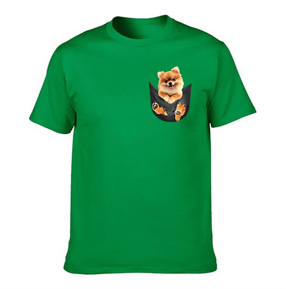 Unisexs Cotton Tshirt Cute Pomeranian In Pocket Print Casual Short Sleeve Crew Neck Tee For Dog Lovers Daily Wear