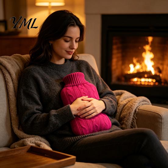 Home Use Hot Water Bag 2000ML Bottle with Knit Cover, Leakproof Rubber Menstrual Cramp Relief for Pain Relief, Winter Warm Neck, Shoulder Back