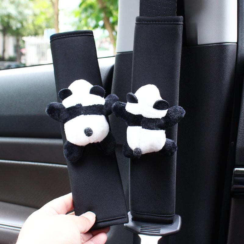 Милая мультяшная кукла панда из ледяного шелка, аксессуары для салона автомобиля, подголовник сиденья, подушка для шеи, универсальная крышка ремня безопасности автомобиля