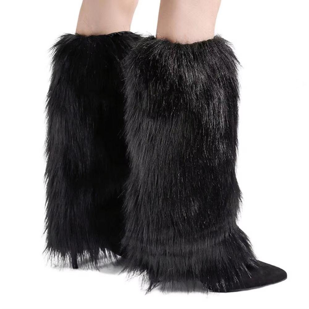 Soft Fluffy Knee High Boots Cover Solid Color Warm Knee Sleeve Halloween Party