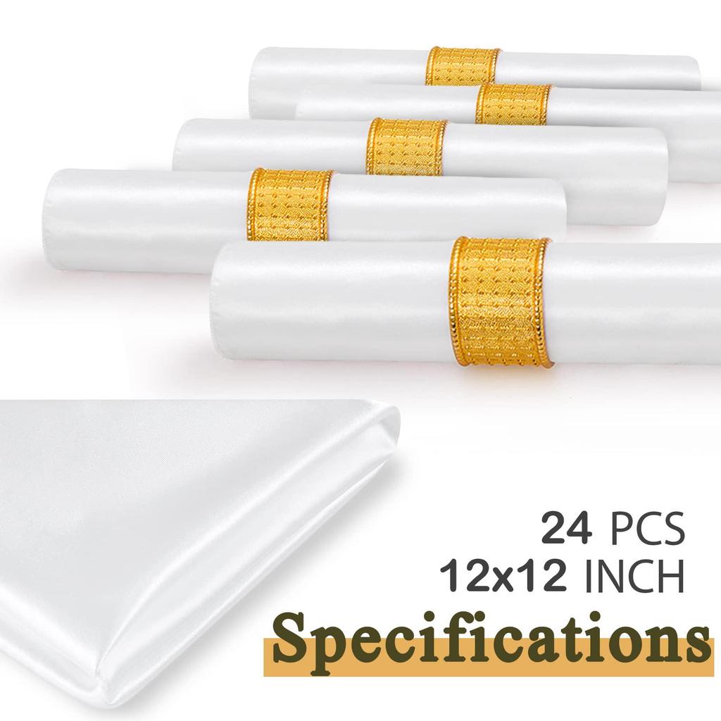 24 Pack Satin Table Cloth Napkins, 12x12 Inch Luxury Dining Table Cloth Napkins Set for Birthday Holiday Party Dinner Restaurant