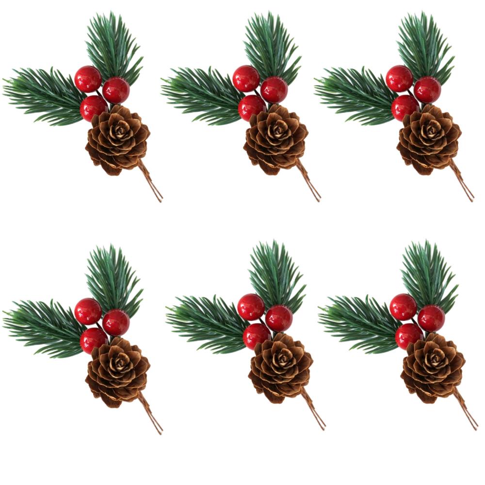 6/10pcs  Artificial Pine Cones and Red Berries - Perfect for Christmas Tree Toppers, Holiday Decorations, and Craft Projects