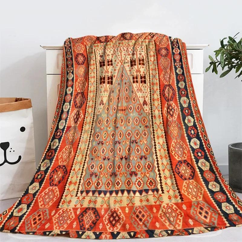 Geometric Ethnic Boho Pattern Flannel Throw Blanket Soft Warm for Home Sofa Decor Kids Adults Camping Blanket King Queen Size