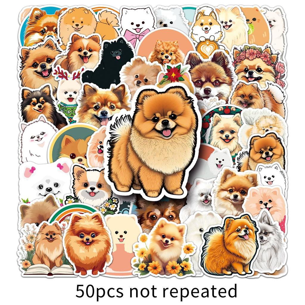 50 Pomeranian Doodle Stickers Personalized Cartoon Cute Dog Decoration Mobile Phone Water Cup Suitcase Stickers