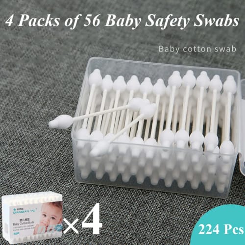 Baby Cotton Swabs, Organic Fragrance, Chlorine-Free, Safe for Kids, 100% Biodegradable, Gentle Baby Tips, Hypoallergenic, Kids' Cotton Swabs | 4 Packs