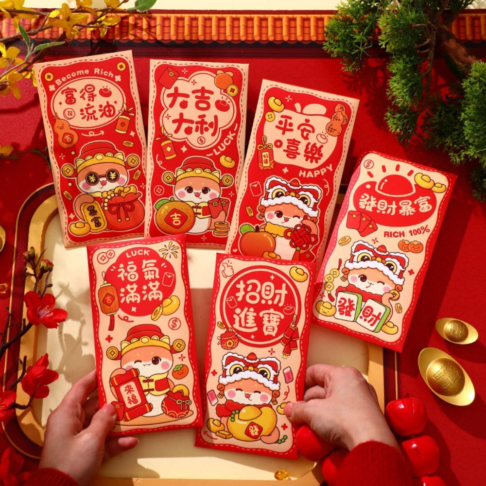 6Pcs Cartoon Chinese Snake Year Red Envelope New Year Money Envelope Spring Festival