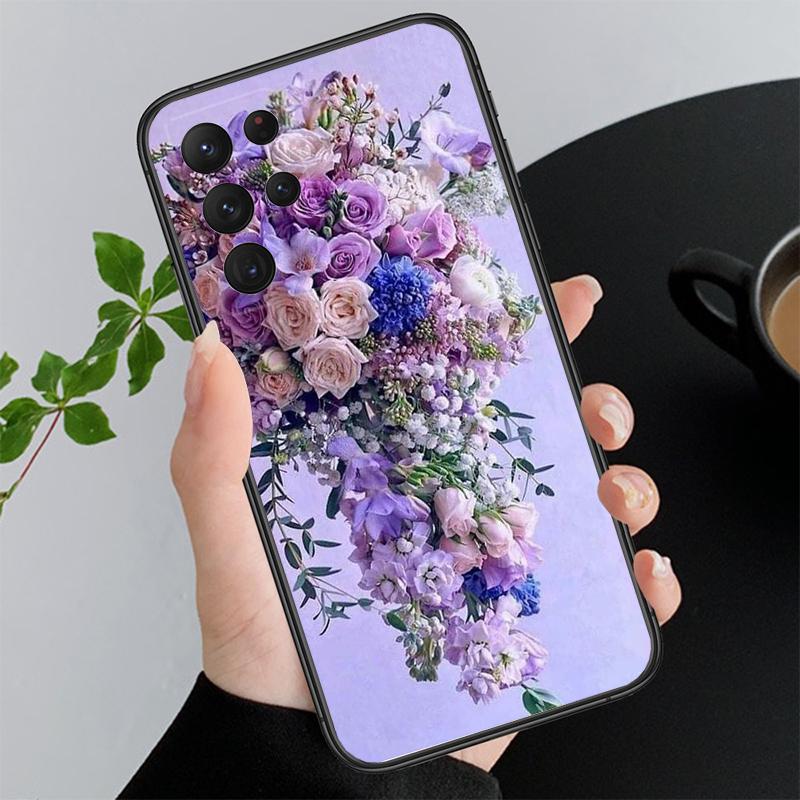 Фиолетовый чехол с цветами для Samsung A35 A55 A54 A15 A25 A05s A05 A22 A24 A52 A33 A34 M34 M14 M54 M23