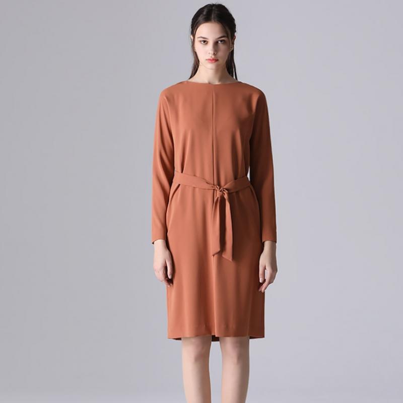 [Она S miSS] Элегантное однотонное платье с поясом Джейн