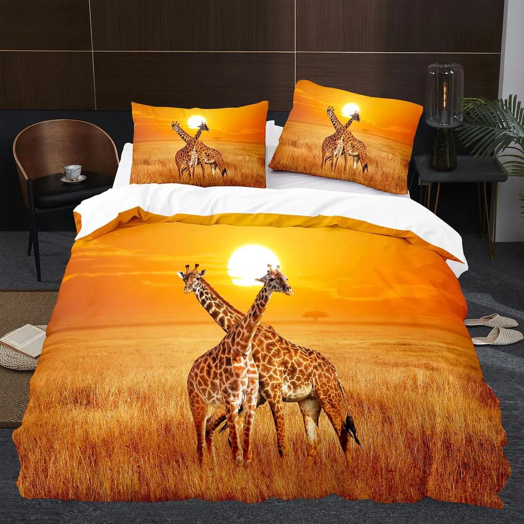 Комплект постельного белья с жирафом, комплект постельного белья в стиле ретро с изображением животных, мягкий и удобный пододеяльник размера King Size