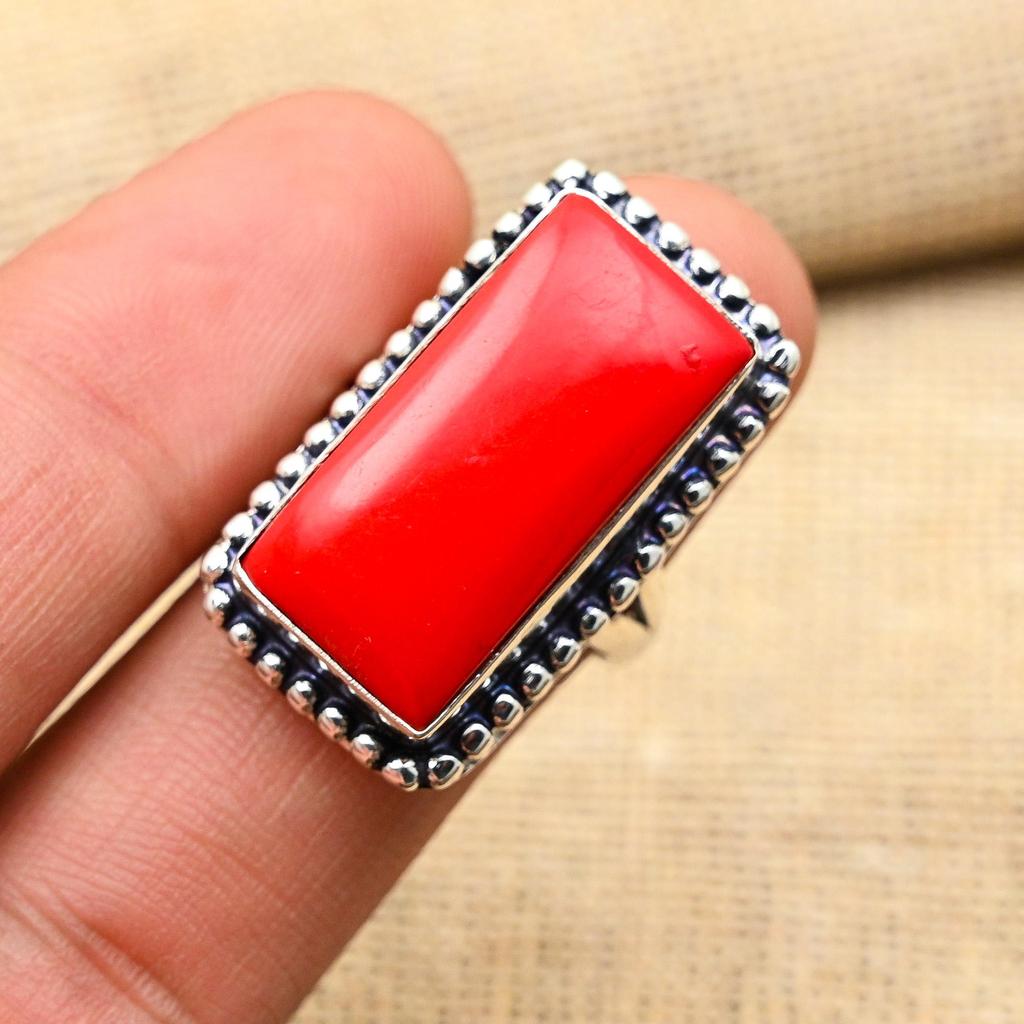 Очаровательное кольцо из стерлингового серебра 925 пробы с драгоценным камнем ручной работы из красного коралла для женщин