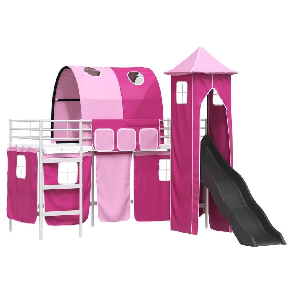 Kids Loft Bed White and Pink 75 x 190 cm Metal