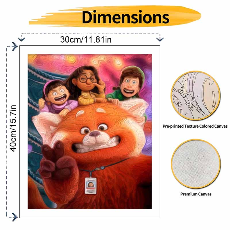 Disney Oil Painting DIY Digital Painting Turning Red Anime Characters HandPainted Wall Art for Living Room and Entryway Decor.