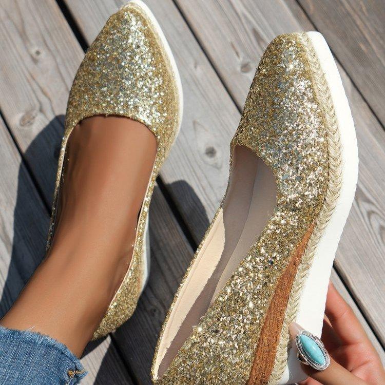 Повседневная женская обувь на платформе большого размера с пайетками, осенняя новинка, женские удобные туфли-клинья с мягкой подошвой