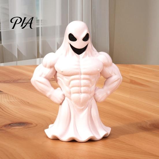 Funny Ghost Figurine 3D Printed Buff Figurine, Muscle Desktop Niche Halloween Item Ornament, Spooky Decor, Novelty Home Tabletop Decoration