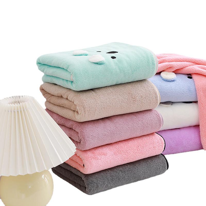 Быстросохнущее полотенце для купания с милым мультяшным принтом для младенцев - мягкое, впитывающее, толстое, коралловый флис