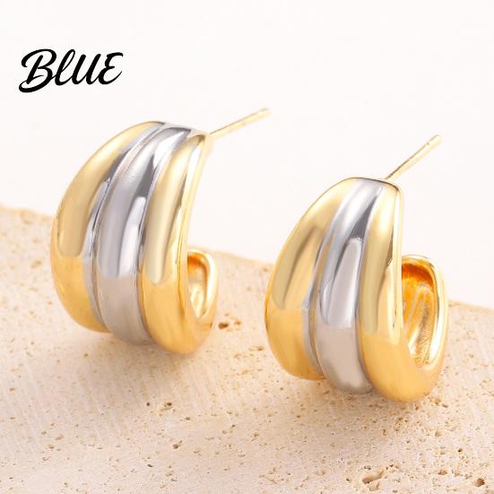 Delicate Design Earrings Plated Hoop for Women Triple Illusion Stud