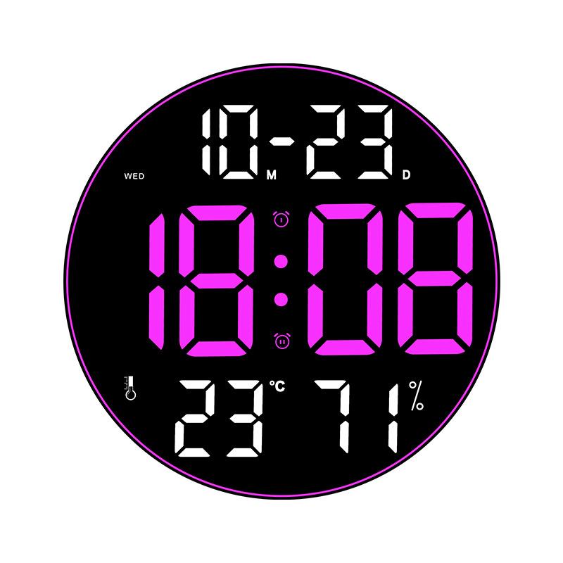Colorful Ambient Light 12-inch Large Display Digital LED Wall Clock, Multifunctional Minimalist Clock for Living Room, 8011A
