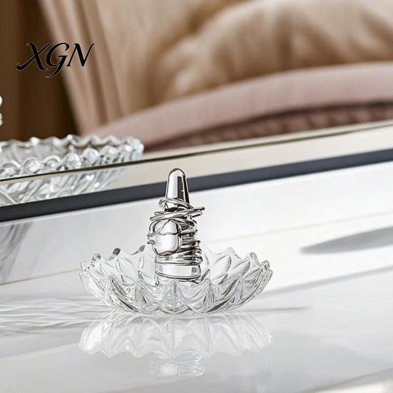 Glass Ring Dish for Wedding Holder, Water Ripple Elegant Jewelry Dish, Clear Decorative Storage Dresser Trinket Tray Bedside Table And Bathroom