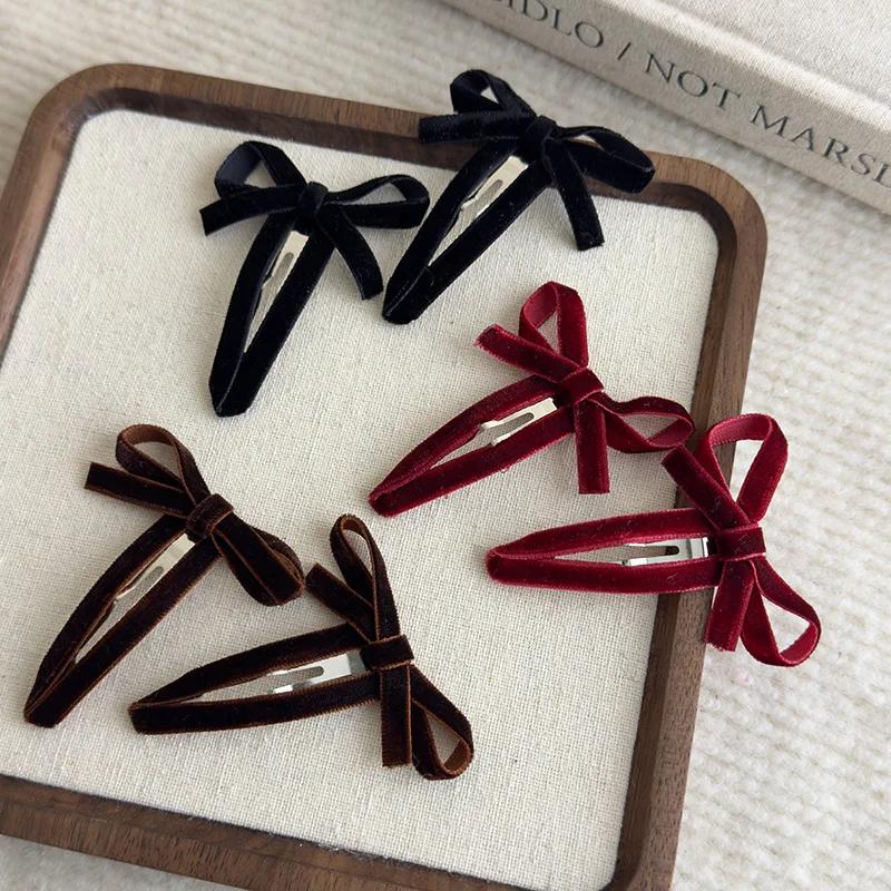 Ретро Классика Бархатные Вырезанные Банты Заколки для Волос Осень/Зима Однотонные Заколки Зажим для Челки для Женщин Девушек Милые Заколки Головной Убор