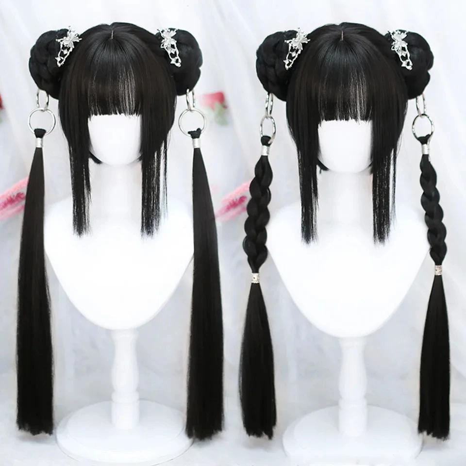 OLACARE синтетический длинный прямой парик Лолита с челкой парик для девочек милый омбре голубой блонд черный парик для косплея вечеринки Хэллоуина Харадзюку