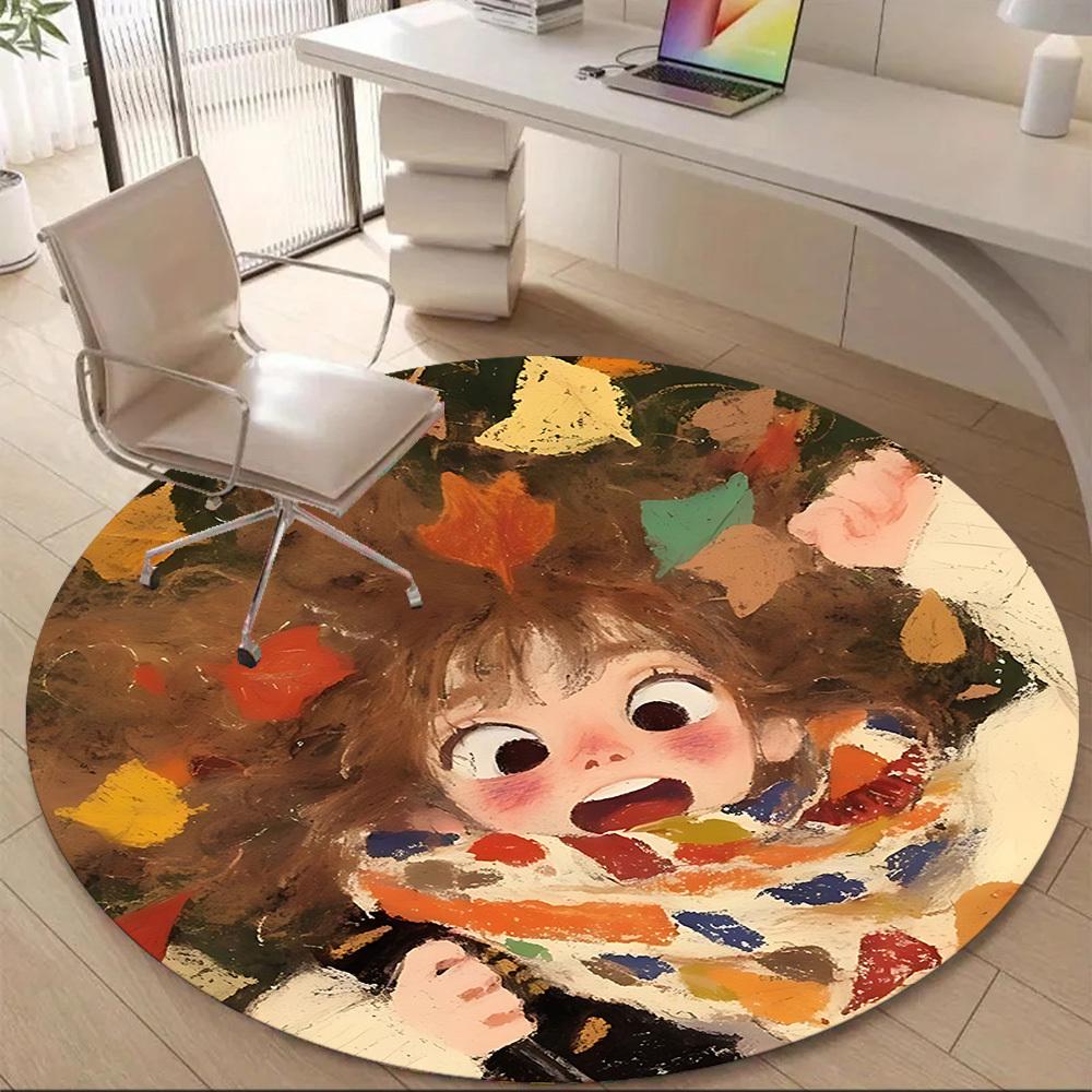1 шт. Круглый коврик для офиса с осенними листьями, Коврик подходит для офиса, Под офисные стулья, Спальни, Гостиной, Домашнего декора, Декора комнаты