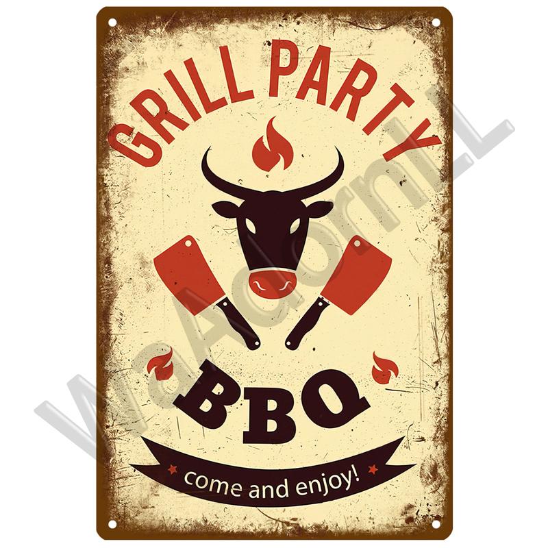 BBQ Zone  Home Decor Metal Tin Sign Vintage Dad`s BBQ Yard Outdoor Party Decoration Plate Retro Barbecue Rules Slogan Metal Sign