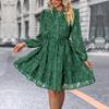 Women Autumn Winter Long Sleeve Print Elegant V-neck A-Line Mid-Length High Waist Dress