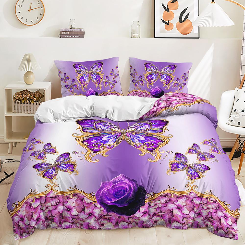 Комплект постельного белья с 3D бабочкой для девочек, пододеяльник, 2/3 предмета, мягкая молния DE200 * 200, полноразмерный микрофибра, украшение для спальни