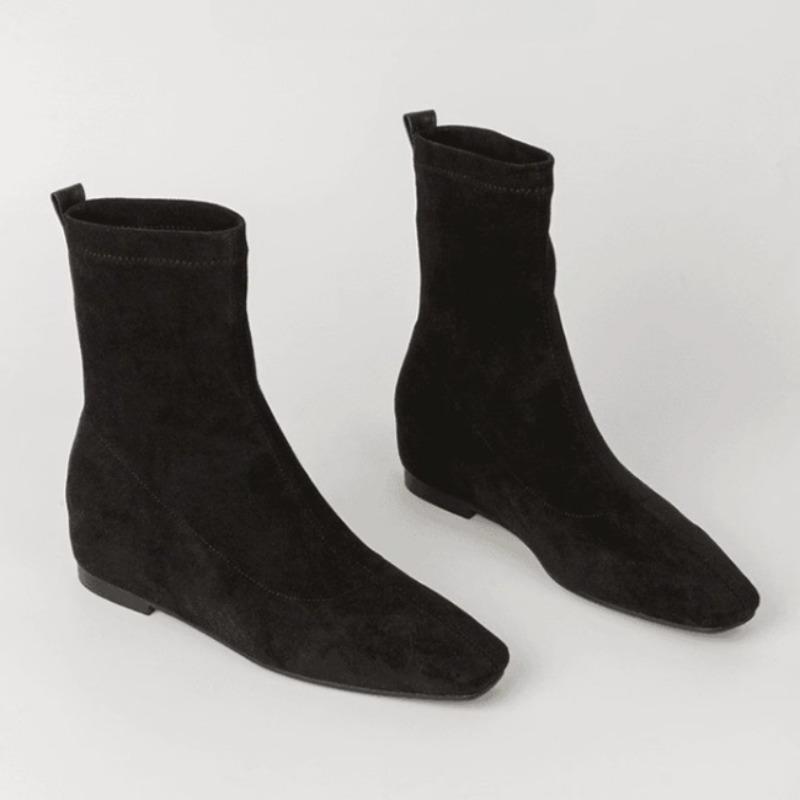 Замшевые женские высокие сапоги с квадратным носком и низким каблуком, модная зимняя обувь, тренд зимы 2025 года, удобные челси для ходьбы, дизайнерские Botas Mujer