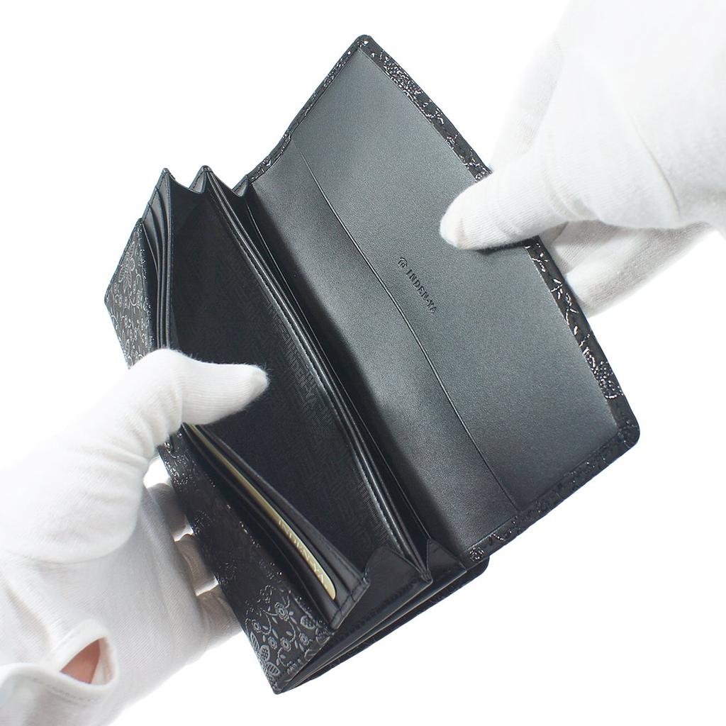 Inden длинный комплект большой черный фон x черный узор клематиса [Indenya] кошелек, S, емкость, оленья кожа, лак, 2310-01-169