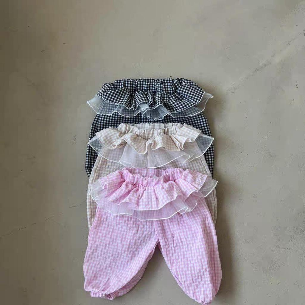 Korean Spring Style Girls' Toddler Sweet Lace Plaid Mesh Pants Skirt