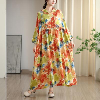 DIMANAF 2025 Женское платье-рубашка большого размера, длинное, свободного кроя, с принтом, повседневное, цветочное, оверсайз, с длинным рукавом 8099