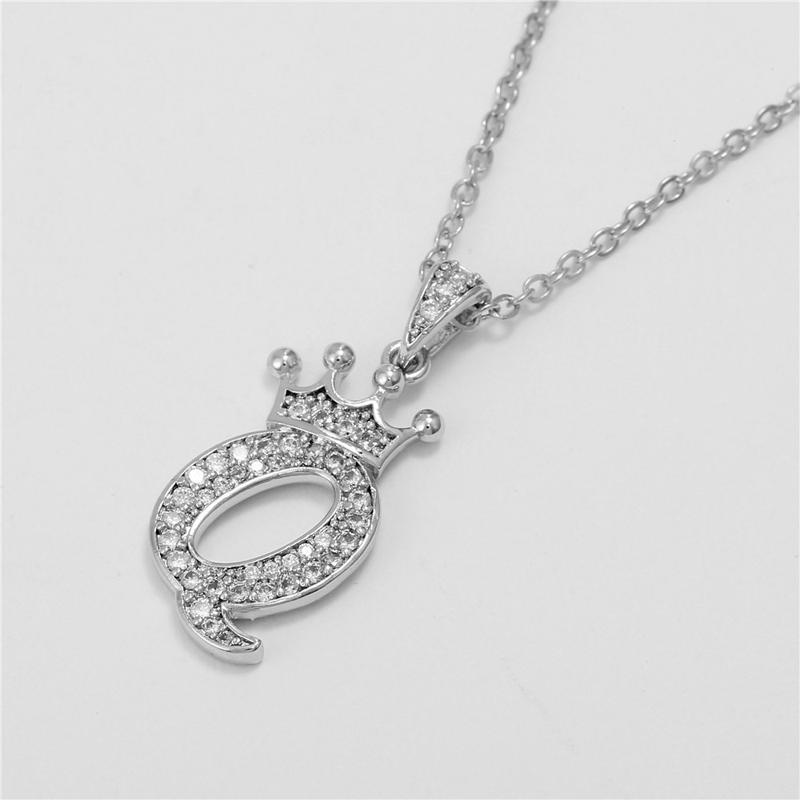 Unisex Fashion Crown A-Z Alphabet Pendant Vintage Chain Necklaces Hip-Hop Style Crystal Zircon Punk MIT