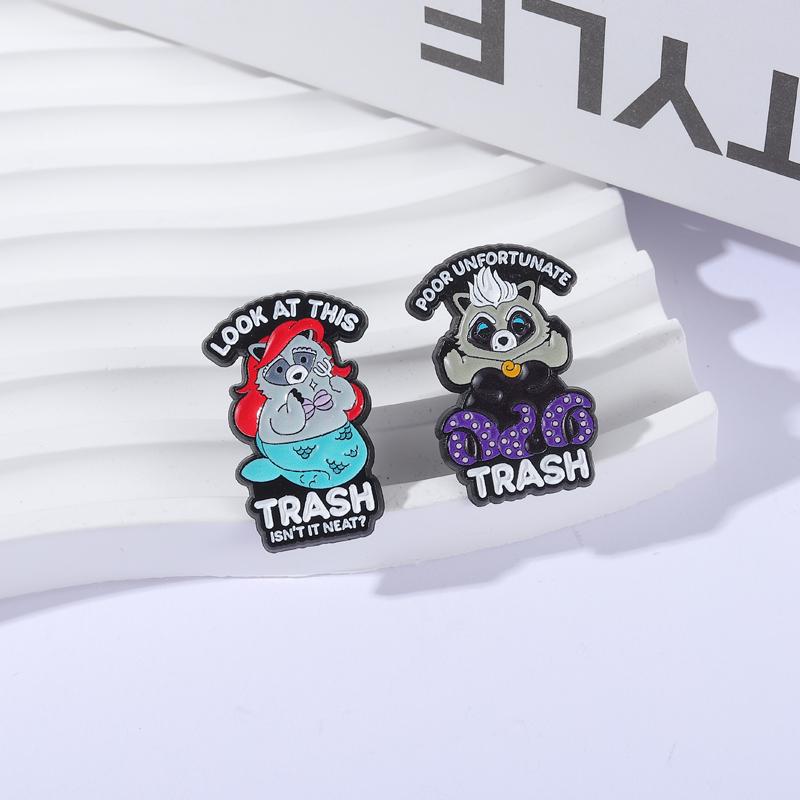 Trash Raccoon Enamel Pins Cartoon Mermaid Brooches Lapel Badges Poor Unfortunate Cute Animal Jewelry Gift for Friends