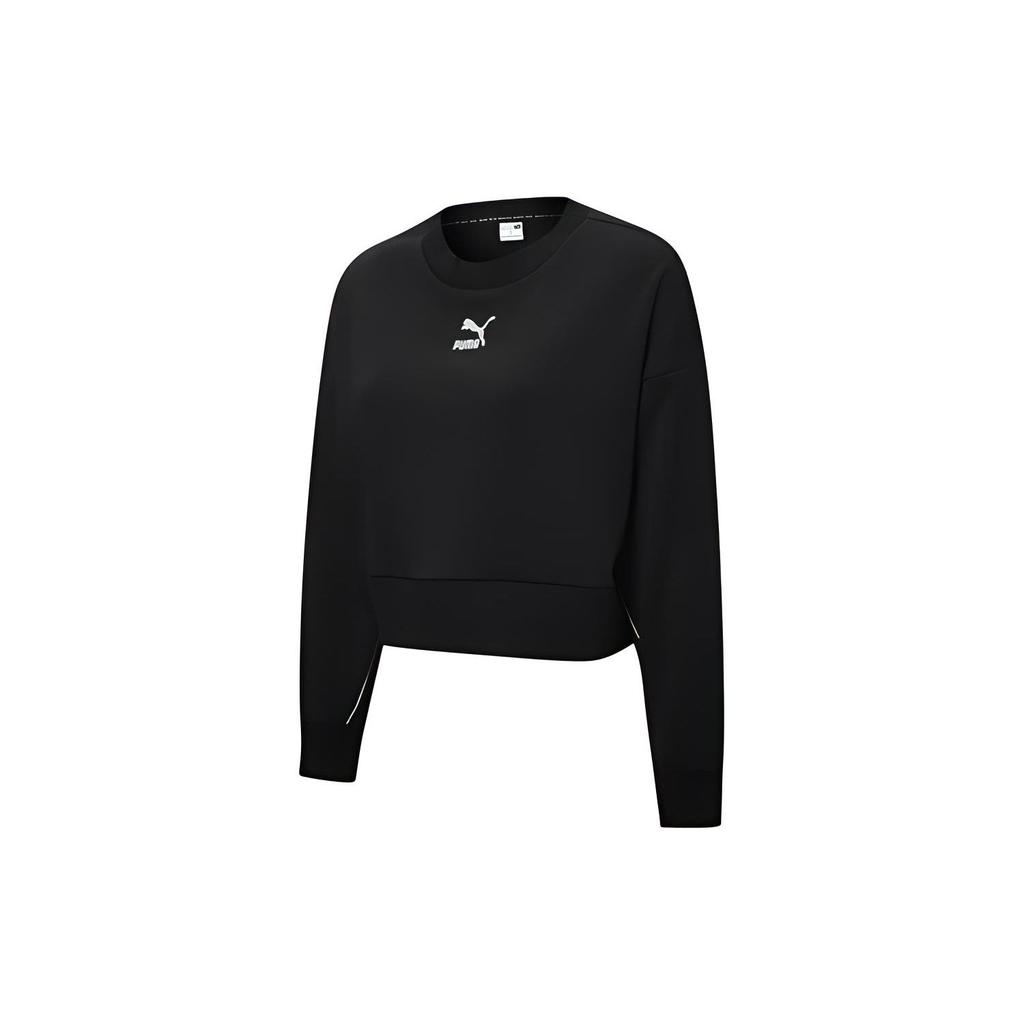 Puma Классический логотип Короткий спортивный свитшот с круглым вырезом Женская толстовка Черная 599189-01