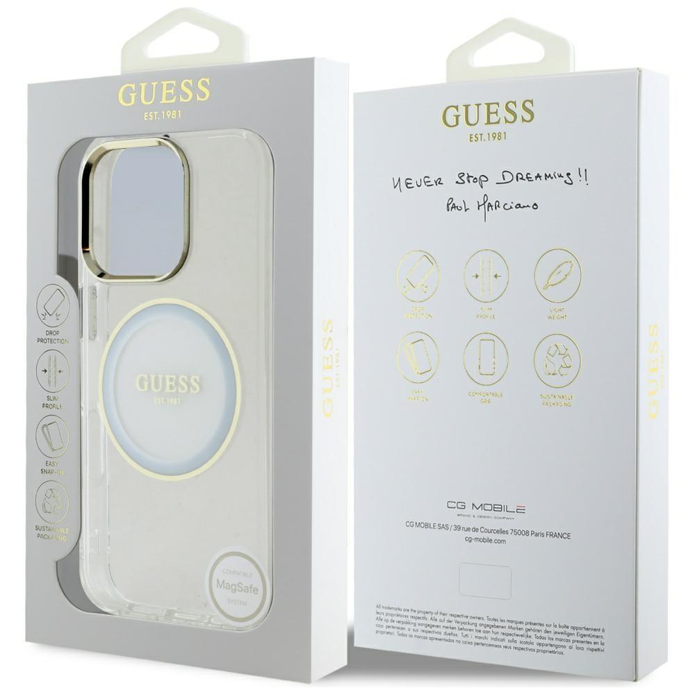 Guess IML Metal Colored Circle Classic Logo MagSafe case for iPhone 16 Pro Max white