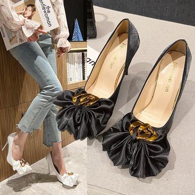 Модные осенние туфли на шпильках с высоким каблуком, женские туфли с тонким каблуком, с большими складками, белые свадебные туфли, женская обувь для банкета, Zapatos Mujer
