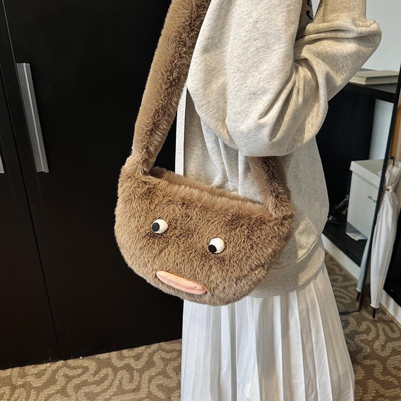 Забавная сумка-сосиска с пушистым ртом, женская мультяшная плюшевая сумка, повседневная сумка через плечо для поездок на работу