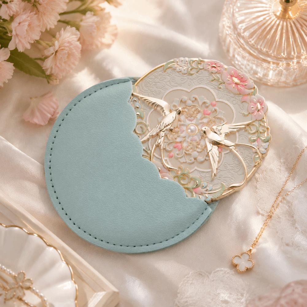 Vintage Makeup Mirror Emboss Flower Pattern Pocket Mirror Exquisite Chinese Style Mirror Female