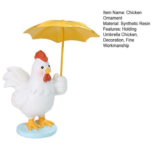 Holding Yellow Umbrella Chicken Figurine Cartoon Chick Resin Statue Sculpture Home Office Desktop Decoration Ornament