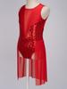 Girls Sleeveless Sequins Lyrical Dance Dress Modern Contemporary Costumes Gymnastics Hollow Back Leotard Dancewear